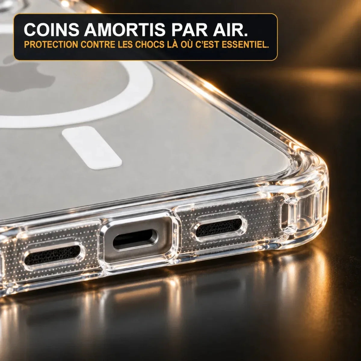 Coque iPhone transparente Velapt Vernis, coins amortis par air