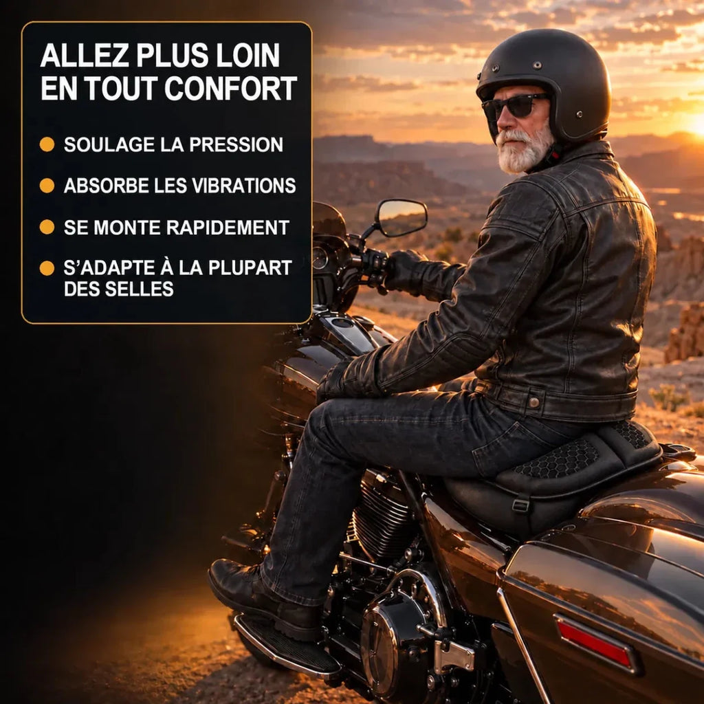 Coussin de selle moto Velapt Grand Tour, pose rapide et compatible avec la plupart des selles