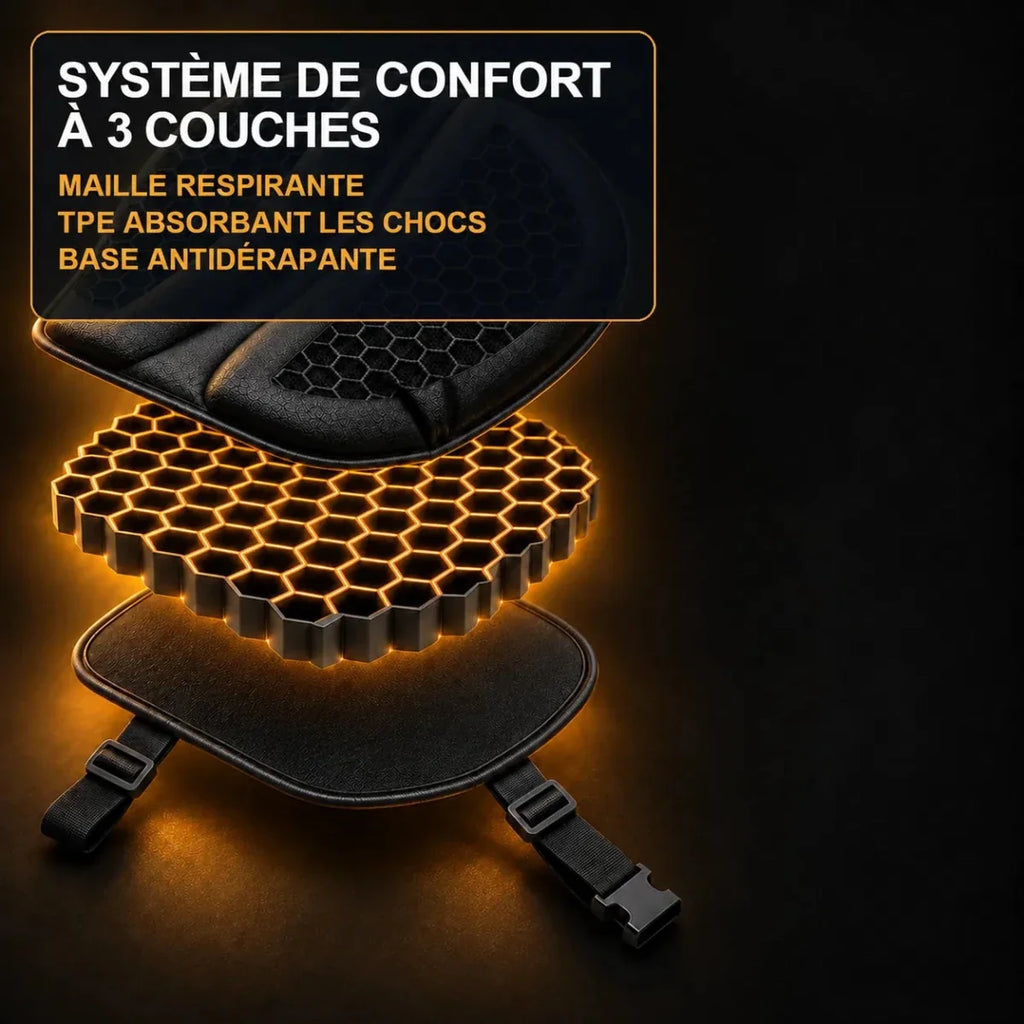 Coussin de selle moto Velapt Grand Tour, système de confort à trois couches