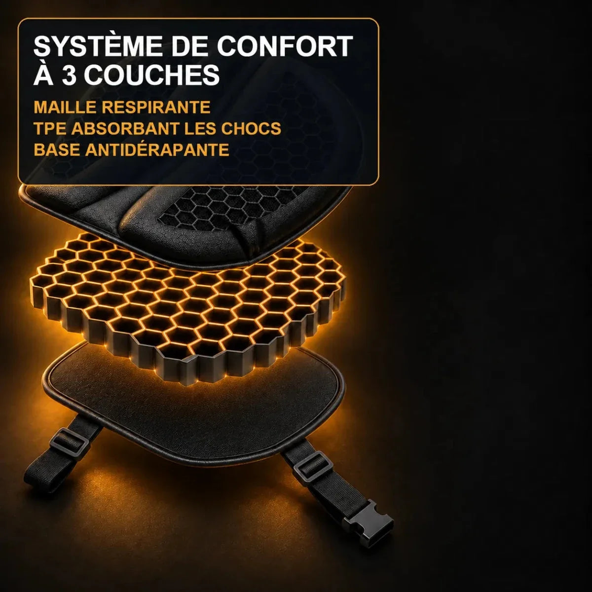 Coussin de selle moto Velapt Grand Tour, système de confort à trois couches