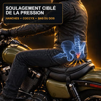 Coussin de selle moto Velapt Grand Tour, soulagement ciblé de la pression aux hanches et au coccyx