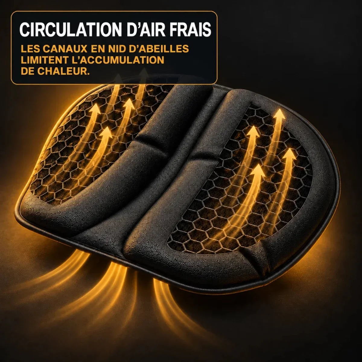 Coussin de selle moto Velapt Grand Tour, circulation d'air frais dans les canaux en nid d'abeilles