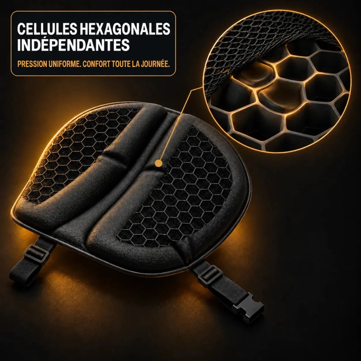Coussin de selle moto Velapt Grand Tour, cellules hexagonales indépendantes